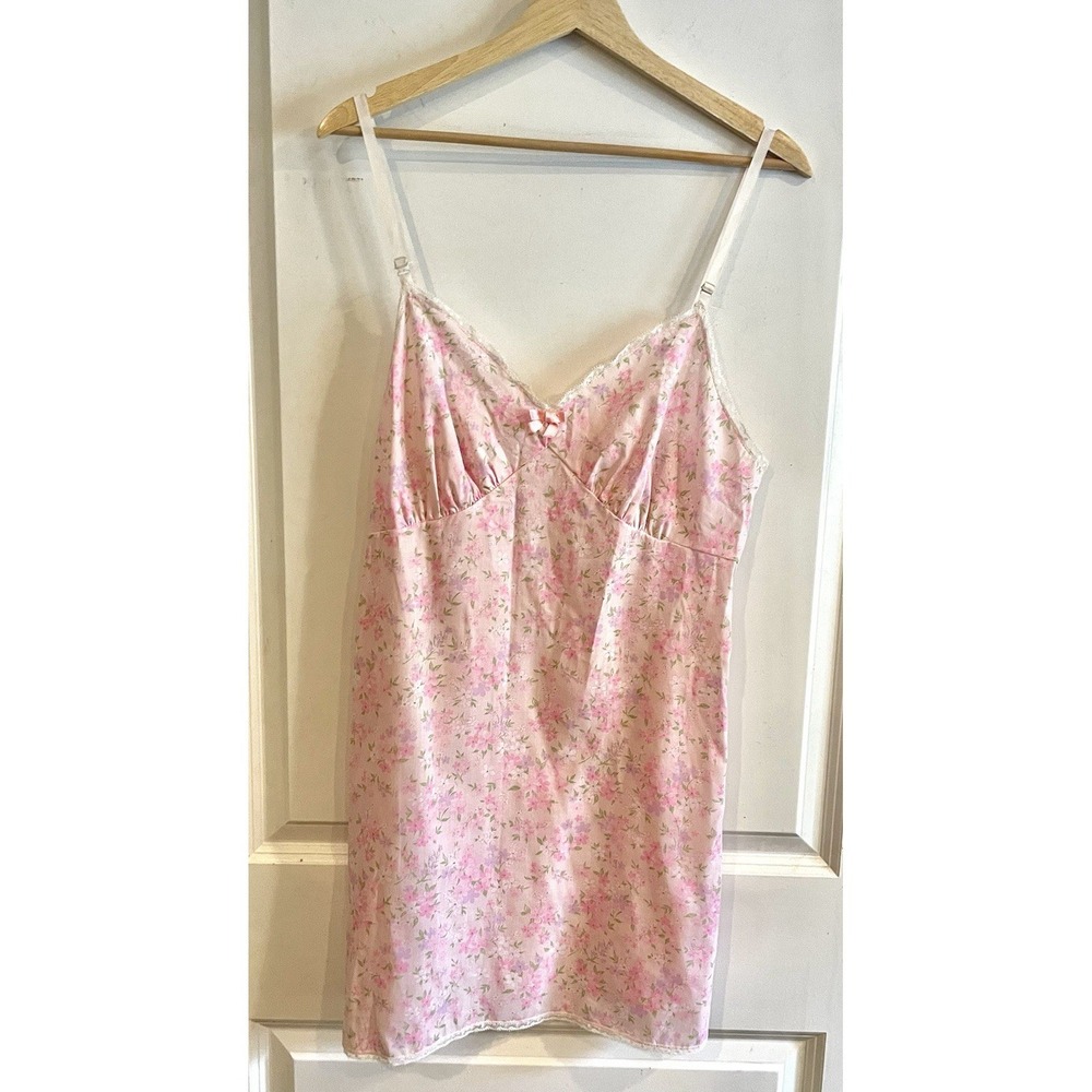 Vintage Warners‎ Junior Intimates Nightgown Slip Dress Lace 13J Pink Floral